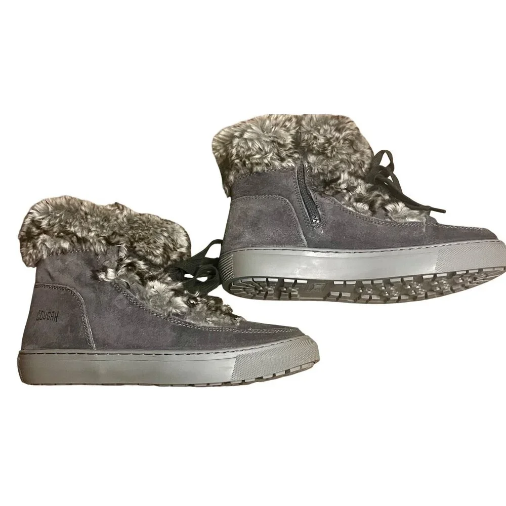 Cougar Dasha Waterproof Faux Fur Suede Boots Pewter Gray Size 8 New with Box